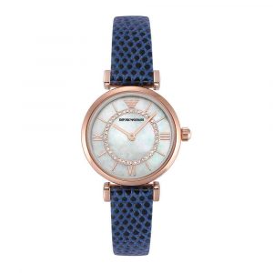 Emporio Armani AR11468 Mother of Pearl Dial TwoHand Blue Leather Ladies Watch