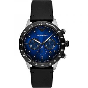 Emporio Armani Chronograph Black Leather Men's Watch AR11522