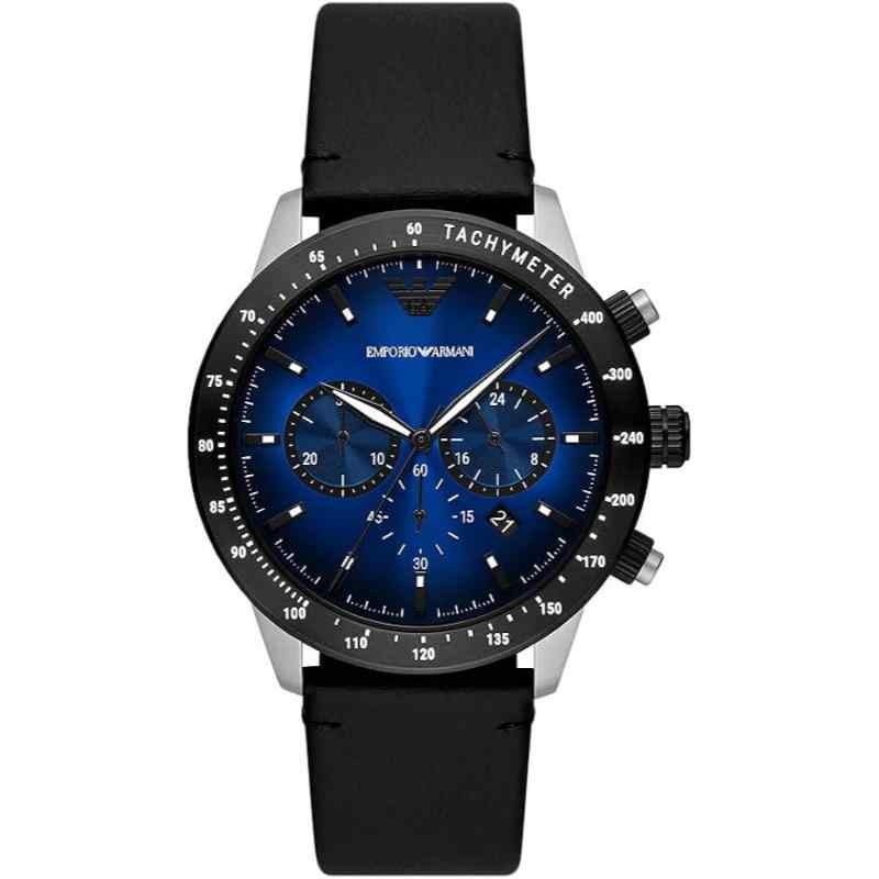 Emporio Armani Chronograph Black Leather Men's Watch AR11522