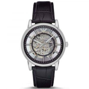 Emporio Armani Luigi Meccanico AR1981 Skeleton Black Leather Watch