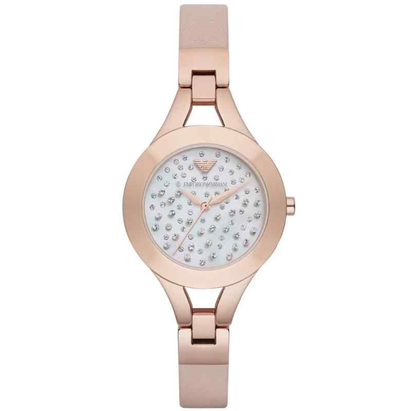Emporio Armani AR7437 Mother-Of-Pearl dial rose gold steel strap Watch