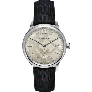 Burberry Men's BU10008 Check Stamped Leather Strap Watch - Silver/Black/White