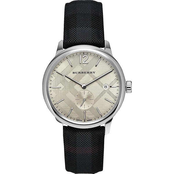 Burberry Men's BU10008 Check Stamped Leather Strap Watch - Silver/Black/White
