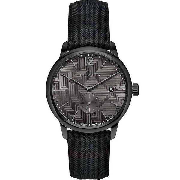 Burberry Men's BU10010 Black Check Stamped Leather Strap Watch