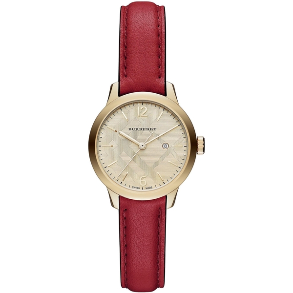 Burberry The Classic Gold & Red Leather Strap Women's Watch (BU10102)