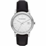 Burberry The City BU9008 Swiss-Made Unisex Watch - Black Leather Strap/White Dial