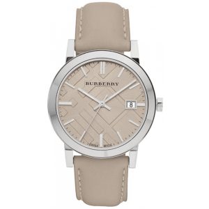 Burberry The City Check Champagne Dial Leather Strap Watch BU9010 (Unisex)