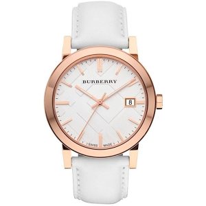 Burberry BU9012 Unisex Rose Gold & White Leather Watch - 38mm