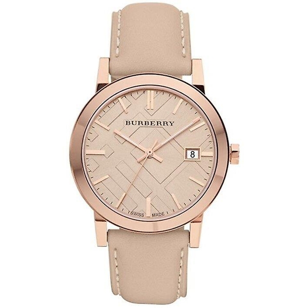 Burberry BU9014 Unisex Tan Check Dial Leather Watch - Rose Gold-tone 38mm