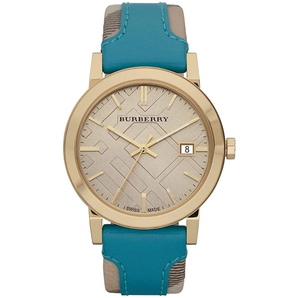 Burberry Nova Check Ladies' Watch - Turquoise Leather Strap, Gold-Tone 38mm - BU9018