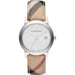 Burberry The City Haymarket Check BU9025 Unisex Watch - 38mm, White Dial, Brown Leather Strap