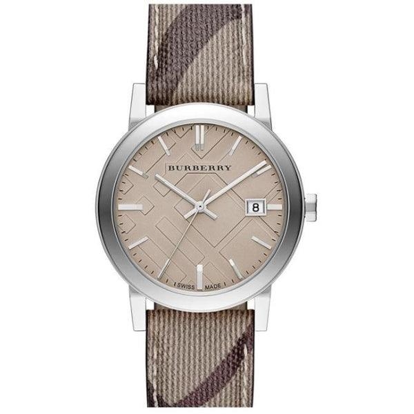 Burberry The City BU9029 Unisex Watch - Brown Check Leather Strap & Silver Case