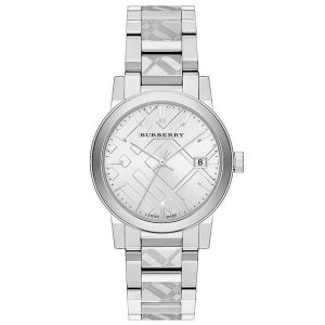 Burberry The City BU9037 Unisex 38mm Silver Engraved Check Steel Watch