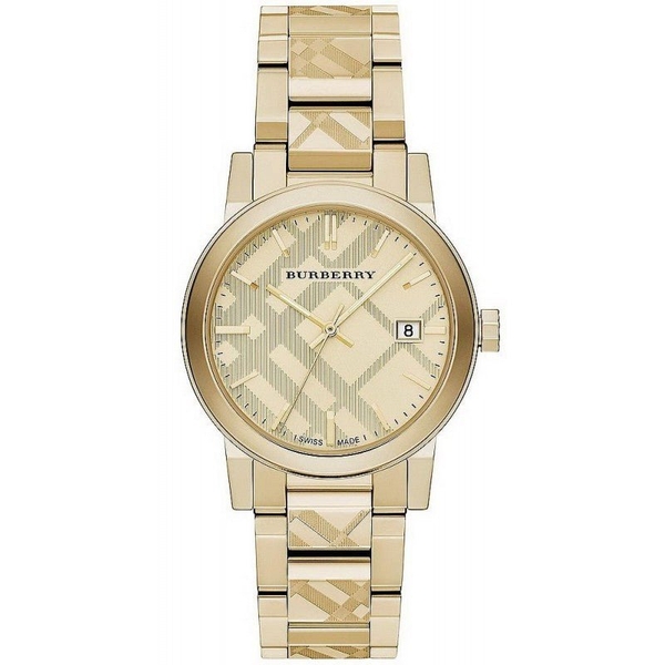 Burberry The City Engraved Check Gold Unisex Watch - 38mm - BU9038