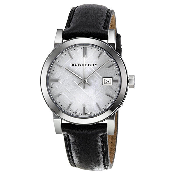 Burberry Women's BU9106 Silver Check Dial Leather Watch