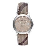 Burberry The City BU9118 34mm Swiss-Made Quartz Watch with Beige Check Leather Strap