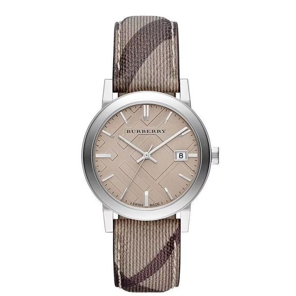 Burberry The City BU9118 34mm Swiss-Made Quartz Watch with Beige Check Leather Strap