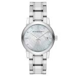 Burberry BU9125 Women's 34mm Check Stamped Silver Watch with Diamond Indexes