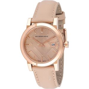 Burberry BU9131 Women's Rose Gold 34mm Watch with Beige Leather Strap