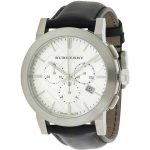 Burberry BU9355 Men's Chronograph Silver Check Stamped Dial Black Leather Watch