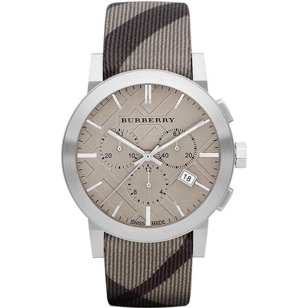 Burberry The City Chronograph Men's Watch - 42mm, Beige Leather Strap (BU9358)