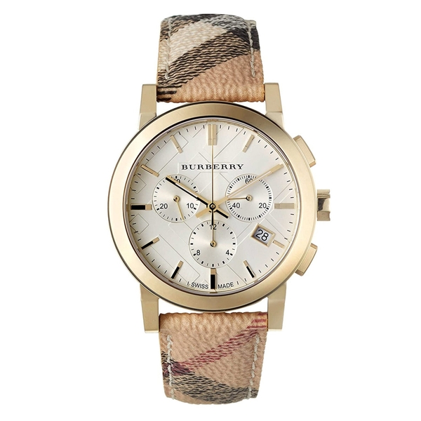 Burberry Haymarket Chronograph Gold 38mm Watch - White Dial (BU9752)