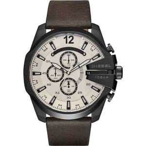 Diesel DZ4422 Mega Chief Chronograph Men's Watch - White/Brown Leather