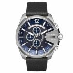 Diesel Mega Chief Chronograph Men's Watch (DZ4423) - Navy Blue Dial, Gray Case, Black Leather Strap