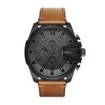 Diesel Mega Chief Men's Quartz Watch - Grey Dial, Brown Leather Strap (51mm)