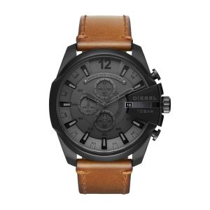 Diesel Mega Chief Men's Quartz Watch - Grey Dial, Brown Leather Strap (51mm)
