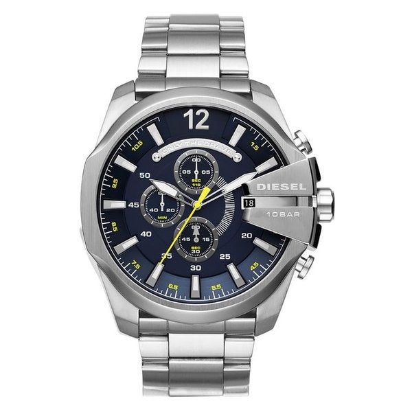 Diesel Mega Chief Men's Chronograph Watch (DZ4465) - Dark Blue Dial, Silver Stainless Steel Bracelet
