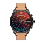 Diesel Men's Mega Chief Black Dial Brown Leather Quartz Watch DZ4476