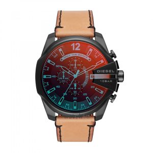 Diesel Men's Mega Chief Black Dial Brown Leather Quartz Watch DZ4476