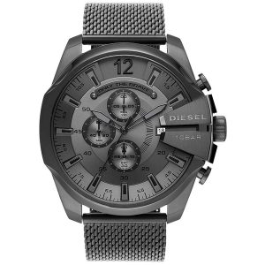 Diesel Mega Chief Chronograph Black Stainless Steel Men's Watch - Grey Dial (DZ4527)