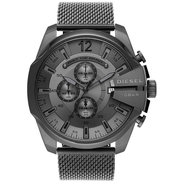 Diesel Mega Chief Chronograph Black Stainless Steel Men's Watch - Grey Dial (DZ4527)