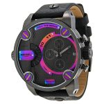 Diesel Men's Bass Ass Chronograph Watch DZ7270 - Grey/Rainbow Dial, Black Leather Strap