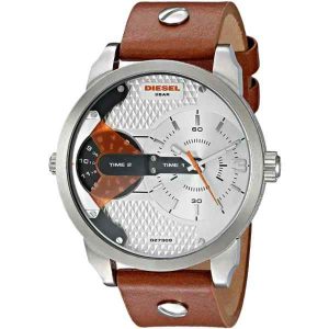 Diesel DZ7309 Men's Silver & Brown Leather Watch - 46mm