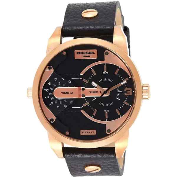 Diesel DZ7317 Unisex Rose Gold & Black Leather Watch - 46mm