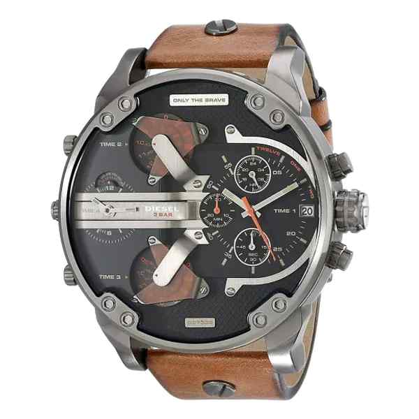 Diesel Mr. Daddy 2.0 Men's Oversized Watch - Black/Brown Leather, DZ7332