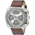 Diesel DZ7343 Men's Square Watch - Multicoloured Dial, Brown Leather Strap