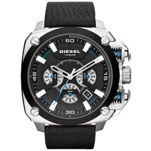 Diesel DZ7345 Men's Oversized Black Leather Watch