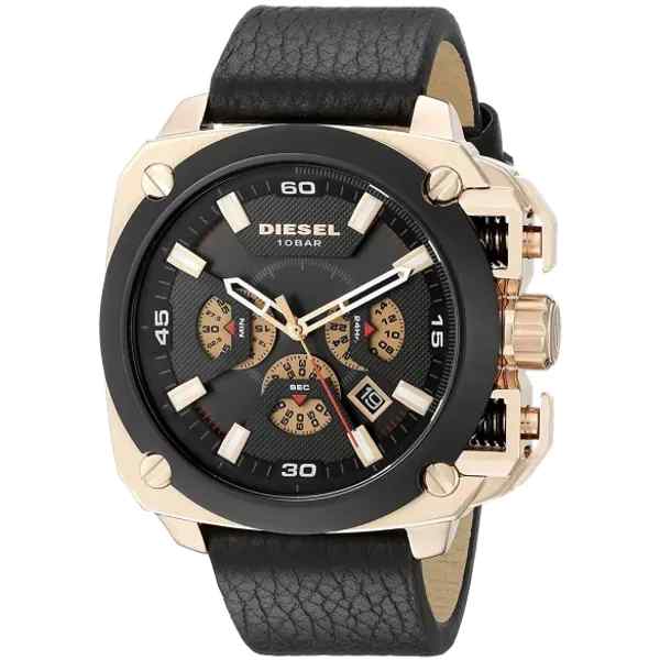 Diesel BAMF DZ7346 Men's Black Leather Watch - Rose Gold & Black