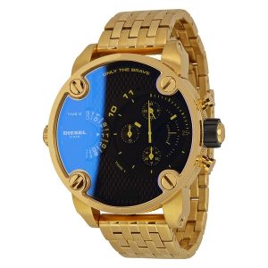 Diesel Little Daddy Men's Chronograph Gold-Tone Watch with Black Dual Time Dial (DZ7347)