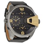 Diesel Uber Chief Oversized Black Leather Multi-Time Zone Watch
