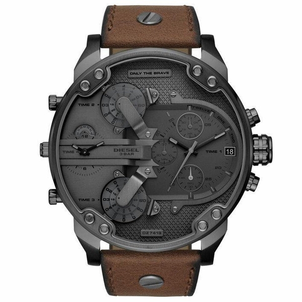 Diesel Mr. Daddy 2.0 DZ7413 Oversized Chronograph Grey Dial Brown Leather Men's Watch