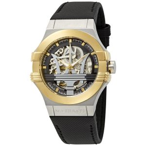 Maserati Potenza Automatic Skeleton Dial Men's Watch - Black & Gold Tone