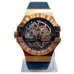Maserati Men's R8821108022 Automatic Skeleton Rose Gold Watch with Blue Leather Strap