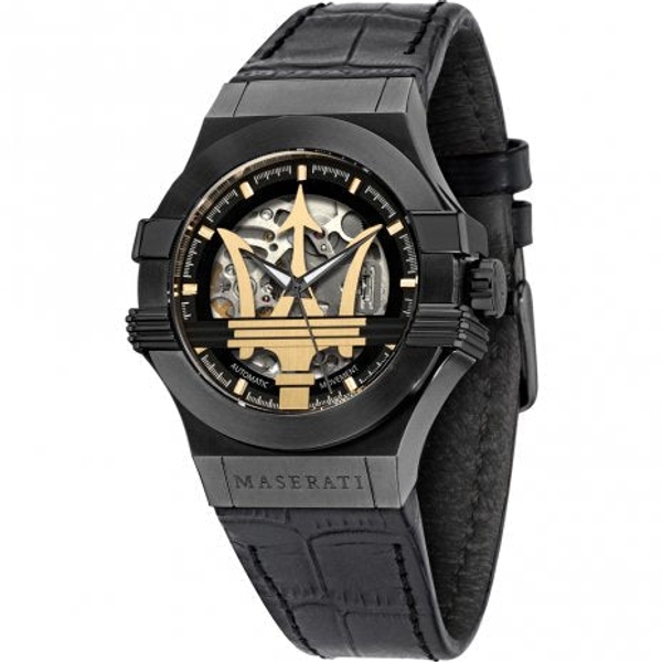 Maserati Potenza Men's Automatic Skeleton Watch - Black/Gold (R8821108036)