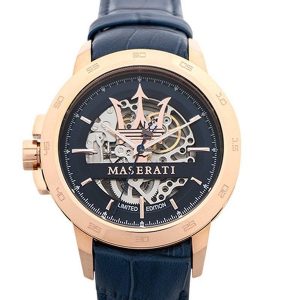 Maserati Men's Traguardo Chronograph Rose Gold-Tone Blue Dial Leather Watch R8821119005