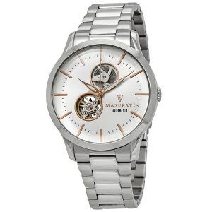 Maserati Tradizione Automatic White Dial Men's Watch - Silver-tone Stainless Steel